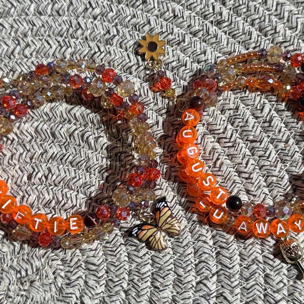 Taylor Swift coil Bracelet pair August and Swiftie theme in fall color crystal - Picture 2 of 8